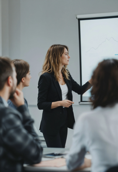 Profissional apresentando informações sobre processos técnicos